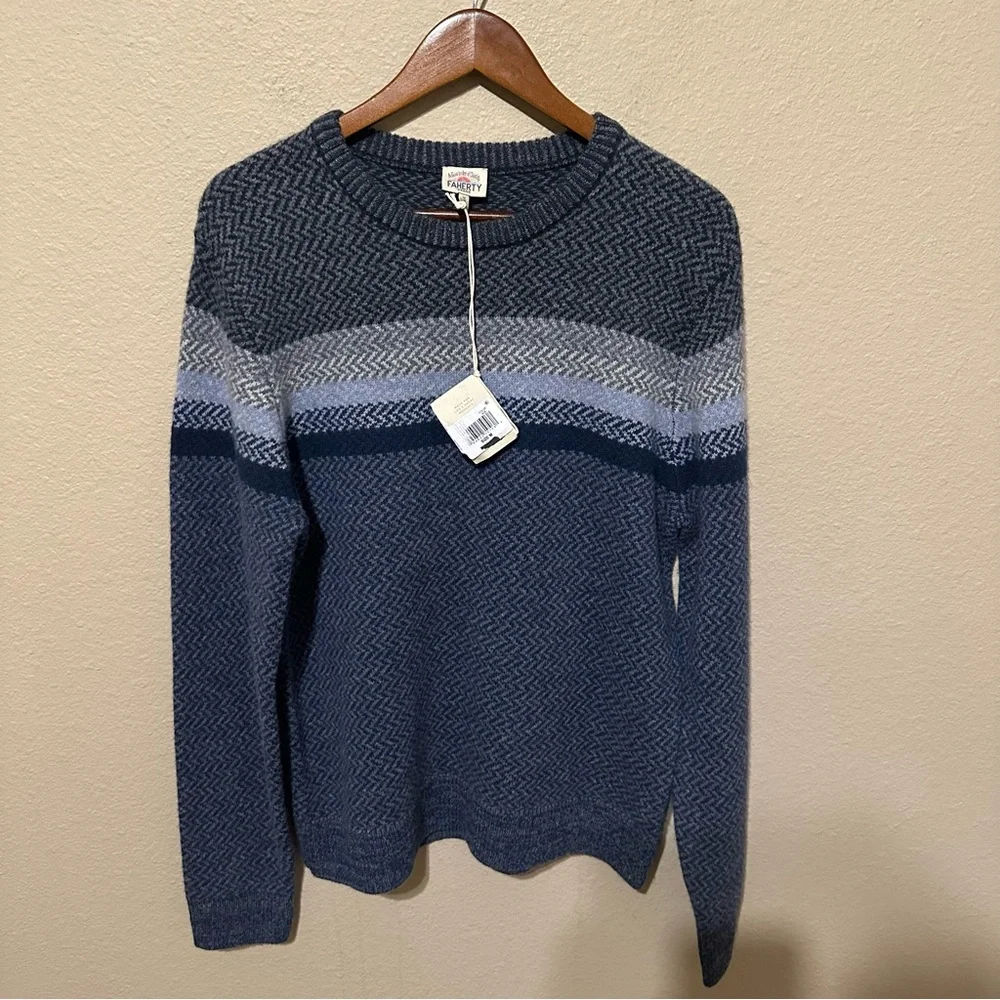 NWT Faherty Men’s Donegal Chest Stripe 100% Merino Wool Crewneck Sweater